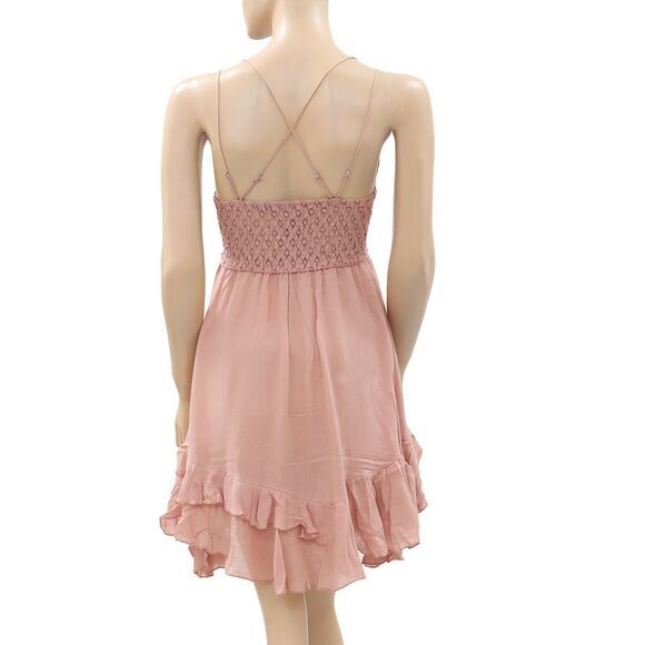 Free People FP One "Adella" Slip Mini Dress Ruffle Crochet Lace Tiered XS 282048 - Picture 7 of 9